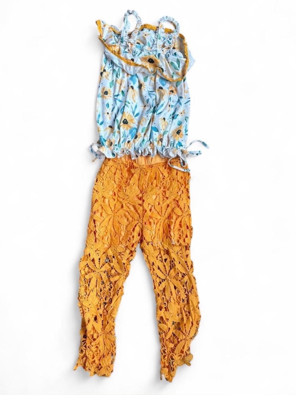 Sparkle in Pink girls  Floral outfit with crochet pants
